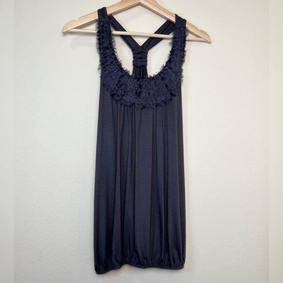 WEST KEI Charcoal Gray Sleeveless Bubble Top With Textured Neckline Size L - Picture 6 of 7